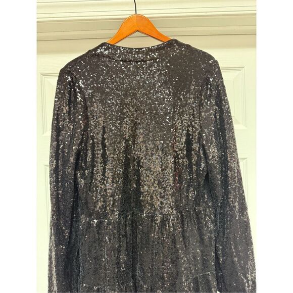Crown & Ivy Black Tiered Sequin V-Neck Long Sleeve Dress sz XL EUC - Picture 10 of 11